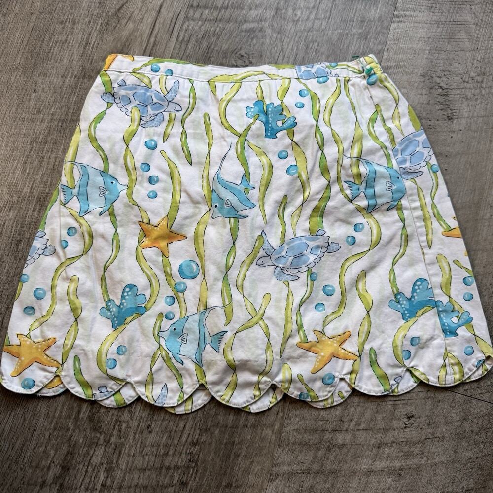 VTG Y2k Gymboree Sea Print Skirt Skort Girls Size 7 Scalloped Hem Ocean Turtle